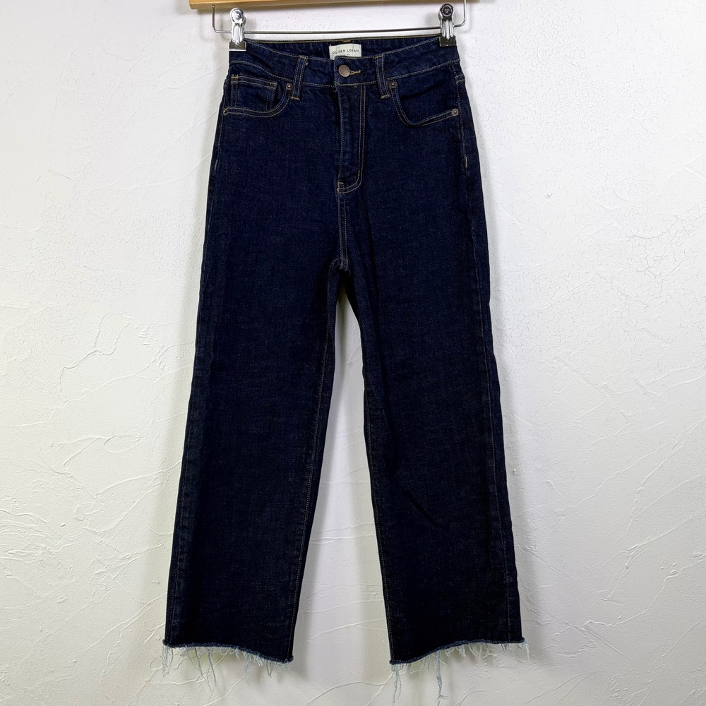 Oliver Logan Aberdeen Wide Leg Crop Jeans Women 25 Dark Wash Raw Hem Sustainable